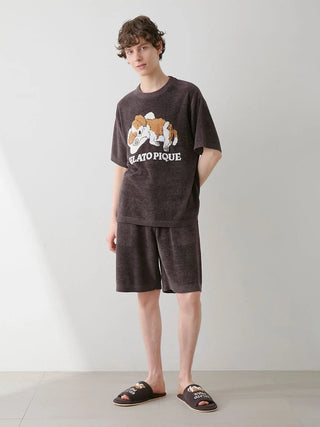 MEN's Airy Moco Dog Jacquard Pullover & Shorts Set