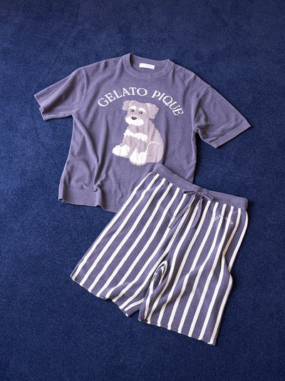 Mens Schnauzer Airy Moco Jacquard Pullover & Shorts Set gelato pique