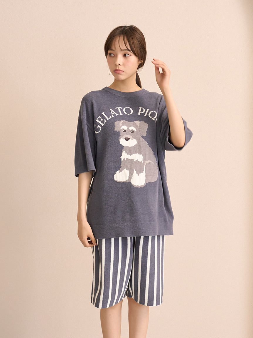 Mens Schnauzer Airy Moco Jacquard Pullover & Shorts Set
