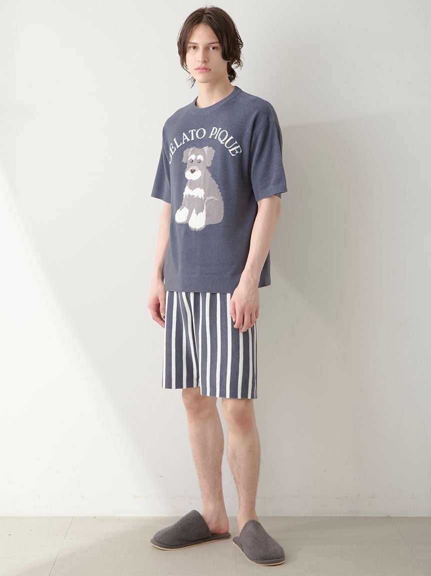 Mens Schnauzer Airy Moco Jacquard Pullover & Shorts Set