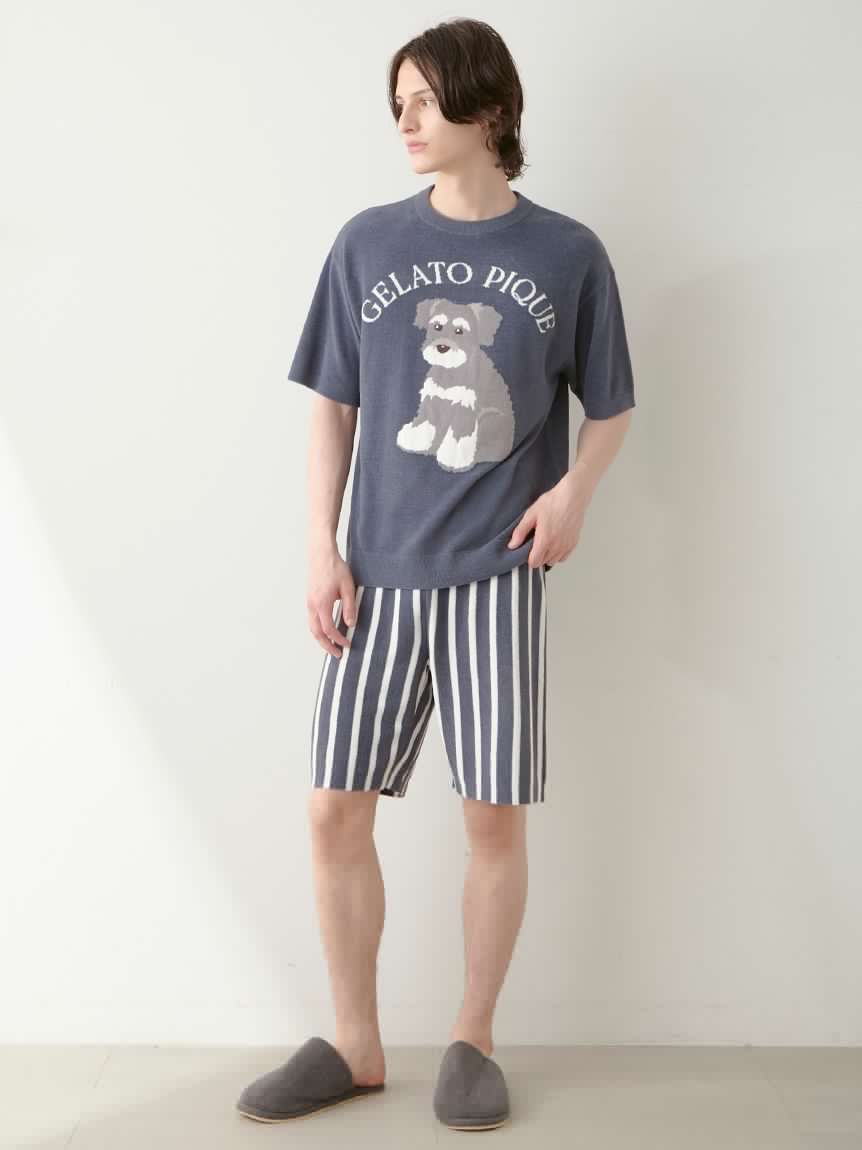 Mens Schnauzer Airy Moco Jacquard Pullover & Shorts Set