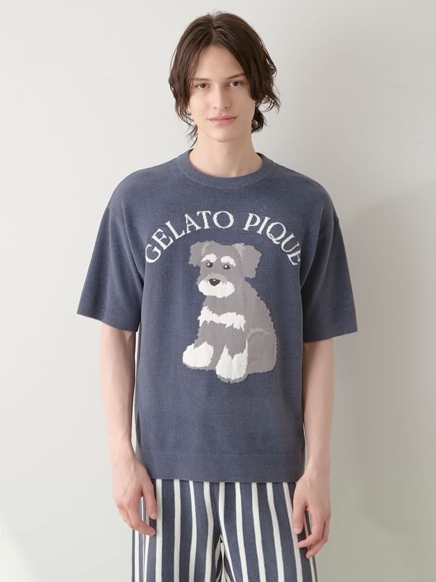 Mens Schnauzer Airy Moco Jacquard Pullover & Shorts Set
