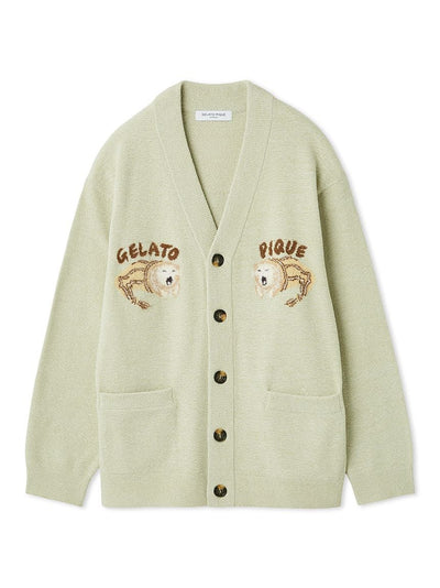 Mens Sleeping Cat Jacquard Cardigan gelato pique