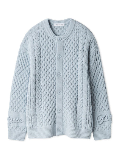 Men's Aran Rope Embroidery Logo Cardigan gelato pique