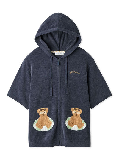 Men's Summer Bear Jacquard Short-sleeved Hoodie gelato pique