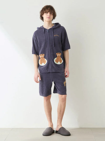 Men's Summer Bear Jacquard Short-sleeved Hoodie gelato pique