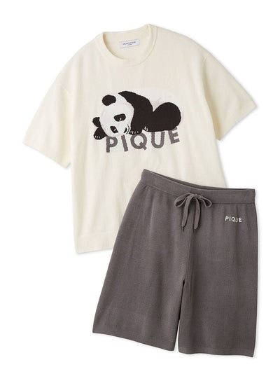 Men's Airy Moco Sleeping Panda Jacquard Pullover & Shorts Set gelato pique