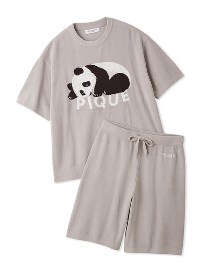 Men's Airy Moco Sleeping Panda Jacquard Pullover & Shorts Set gelato pique