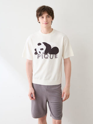 Men's Airy Moco Sleeping Panda Jacquard Pullover & Shorts Set