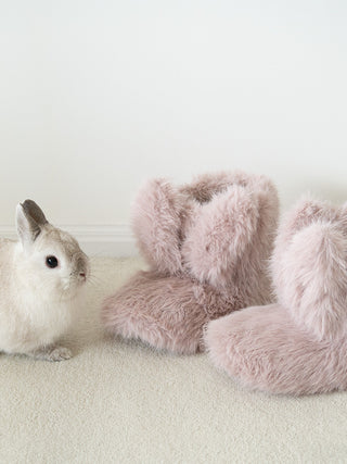 Rabbit Faux Fur Slipper Boots in Pink, Women's Lounge Room Slippers, Bedroom Slippers, Indoor Slippers at Gelato Pique USA