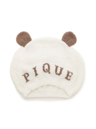 Gelato Pique USA beige Panda Jacquard Absorbent Headcap with panda ears, perfect for premium loungewear and sleepwear enthusiasts.