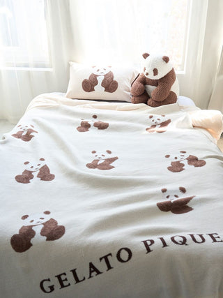 Gelato Pique USA Panda Nap Cushion; plush ivory bedding with brown panda motif, perfect for premium loungewear and sleepwear comfort.