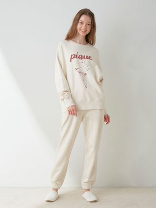 UNISEX Fleece One Point Lounge Pants in ivory, Loungewear Lounge Pants at Gelato Pique USA.