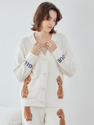 Toy Poodle Jacquard  Button-Up Cardigan in Off White, Comfy and Luxury Women's Loungewear Cardigan at Gelato Pique USA