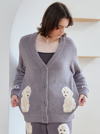 Toy Poodle Jacquard  Button-Up Cardigan in Gray, Comfy and Luxury Women's Loungewear Cardigan at Gelato Pique USA