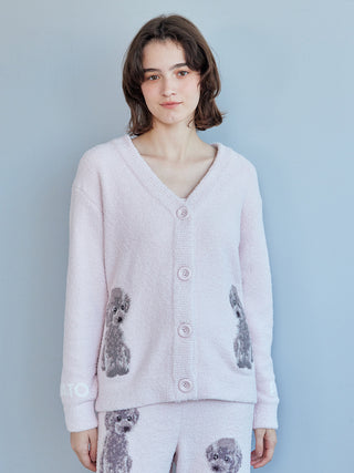 Toy Poodle Jacquard  Button-Up Cardigan in Pink, Comfy and Luxury Women's Loungewear Cardigan at Gelato Pique USA