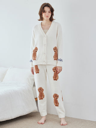 Toy Poodle Jacquard  Button-Up Cardigan in Off White, Comfy and Luxury Women's Loungewear Cardigan at Gelato Pique USA