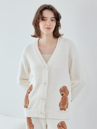 Toy Poodle Jacquard  Button-Up Cardigan in Off White, Comfy and Luxury Women's Loungewear Cardigan at Gelato Pique USA