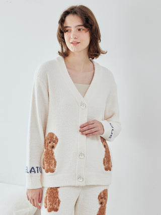 Toy Poodle Jacquard  Button-Up Cardigan in Off White, Comfy and Luxury Women's Loungewear Cardigan at Gelato Pique USA