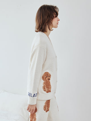 Toy Poodle Jacquard  Button-Up Cardigan in Off White, Comfy and Luxury Women's Loungewear Cardigan at Gelato Pique USA