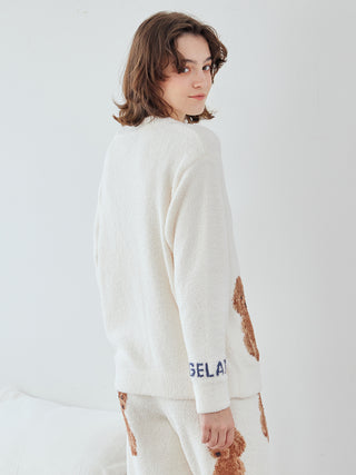 Toy Poodle Jacquard  Button-Up Cardigan in Off White, Comfy and Luxury Women's Loungewear Cardigan at Gelato Pique USA