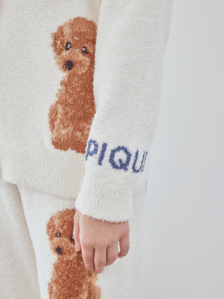 Toy Poodle Jacquard  Button-Up Cardigan in Off White, Comfy and Luxury Women's Loungewear Cardigan at Gelato Pique USA