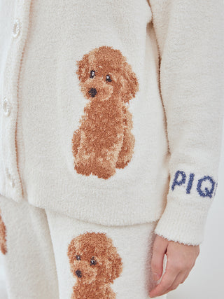 Toy Poodle Jacquard  Button-Up Cardigan in Off White, Comfy and Luxury Women's Loungewear Cardigan at Gelato Pique USA