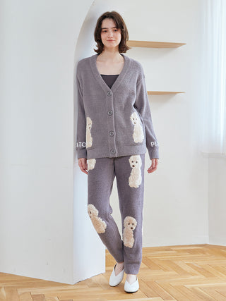 Toy Poodle Jacquard  Button-Up Cardigan in Gray, Comfy and Luxury Women's Loungewear Cardigan at Gelato Pique USA