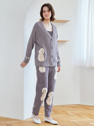 Toy Poodle Jacquard  Button-Up Cardigan in Gray, Comfy and Luxury Women's Loungewear Cardigan at Gelato Pique USA