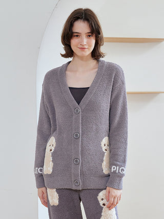 Toy Poodle Jacquard  Button-Up Cardigan in Gray, Comfy and Luxury Women's Loungewear Cardigan at Gelato Pique USA