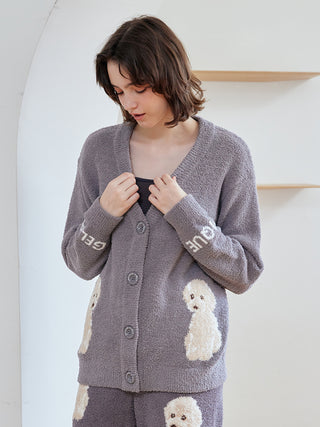 Toy Poodle Jacquard  Button-Up Cardigan in Gray, Comfy and Luxury Women's Loungewear Cardigan at Gelato Pique USA