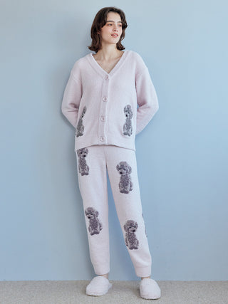 Toy Poodle Jacquard  Button-Up Cardigan in Pink, Comfy and Luxury Women's Loungewear Cardigan at Gelato Pique USA