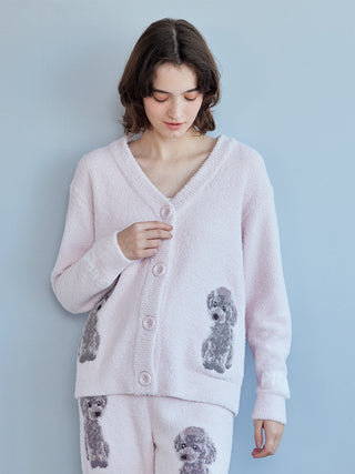 Toy Poodle Jacquard  Button-Up Cardigan in Pink, Comfy and Luxury Women's Loungewear Cardigan at Gelato Pique USA