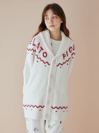 Unisex Nordic Shawl Collar Cardigan with zigzag trims by Gelato Pique, featuring a plush fabric and festive design.