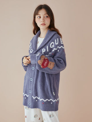 HOLIDAY Nordic Shawl Collar Cardigan in Navy, Comfy and Luxury Loungewear Cardigan at Gelato Pique USA