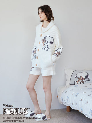 [PEANUTS] [UNISEX] SNOOPY×BEAR Jacquard Shawl Cardigan