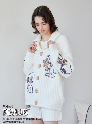 [PEANUTS] [UNISEX] SNOOPY×BEAR Jacquard Shawl Cardigan