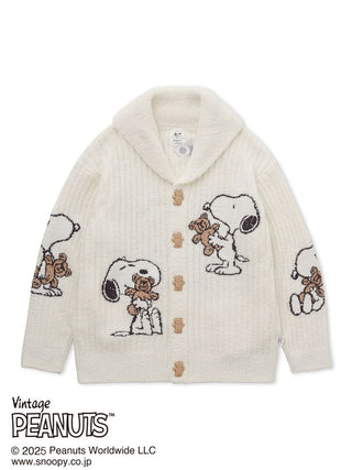 Unisex Snoopy and Bear Jacquard Shawl Cardigan in cream, featuring charming Snoopy with teddy bear designs by Gelato Pique USA.