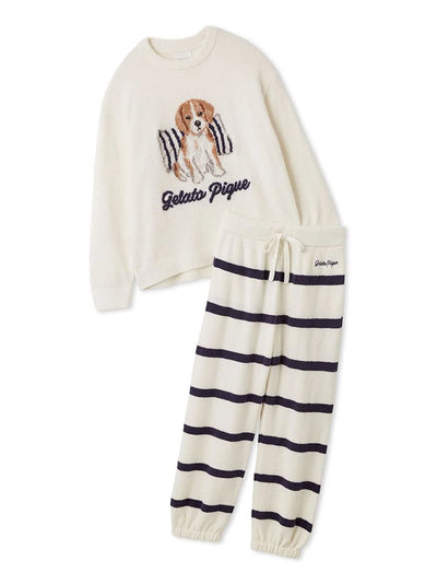 Unisex Airy Moco Playful Dog Jacquard Pullover & Long Pants Set gelato pique