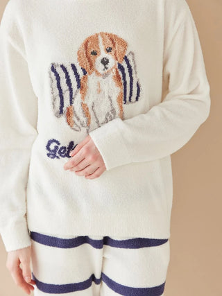 Unisex Airy Moco Playful Dog Jacquard Pullover & Long Pants Set