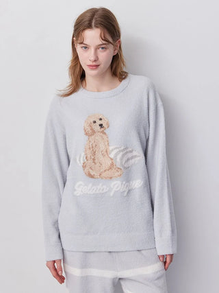 Unisex Airy Moco Playful Dog Jacquard Pullover & Long Pants Set