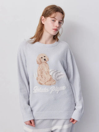 Unisex Airy Moco Playful Dog Jacquard Pullover & Long Pants Set