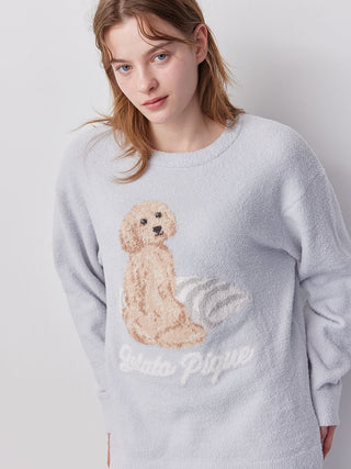 Unisex Airy Moco Playful Dog Jacquard Pullover & Long Pants Set
