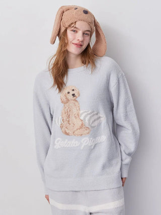 Unisex Airy Moco Playful Dog Jacquard Pullover & Long Pants Set