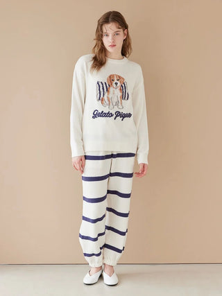 Unisex Airy Moco Playful Dog Jacquard Pullover & Long Pants Set