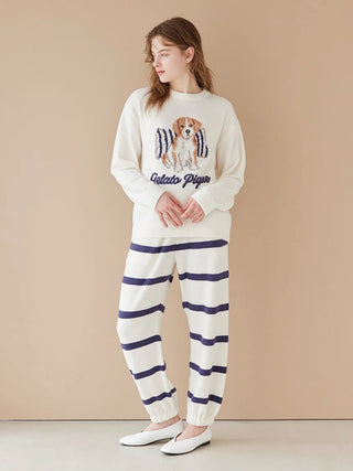 Unisex Airy Moco Playful Dog Jacquard Pullover & Long Pants Set