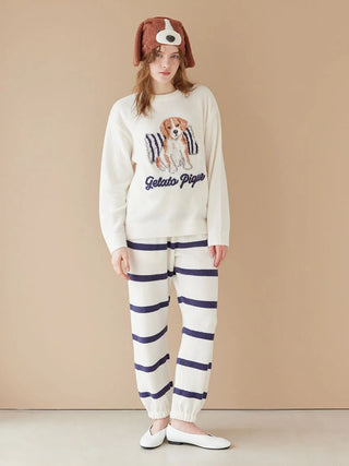 Unisex Airy Moco Playful Dog Jacquard Pullover & Long Pants Set