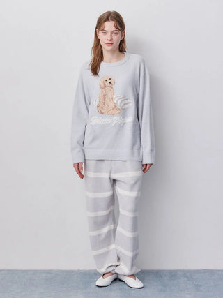 Unisex Airy Moco Playful Dog Jacquard Pullover & Long Pants Set