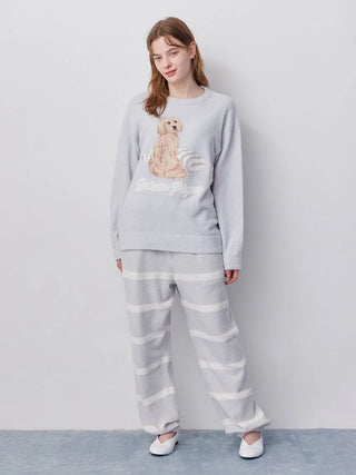 Unisex Airy Moco Playful Dog Jacquard Pullover & Long Pants Set