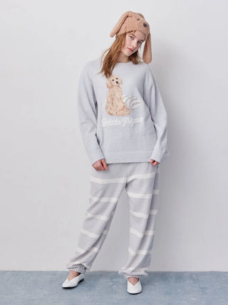Unisex Airy Moco Playful Dog Jacquard Pullover & Long Pants Set